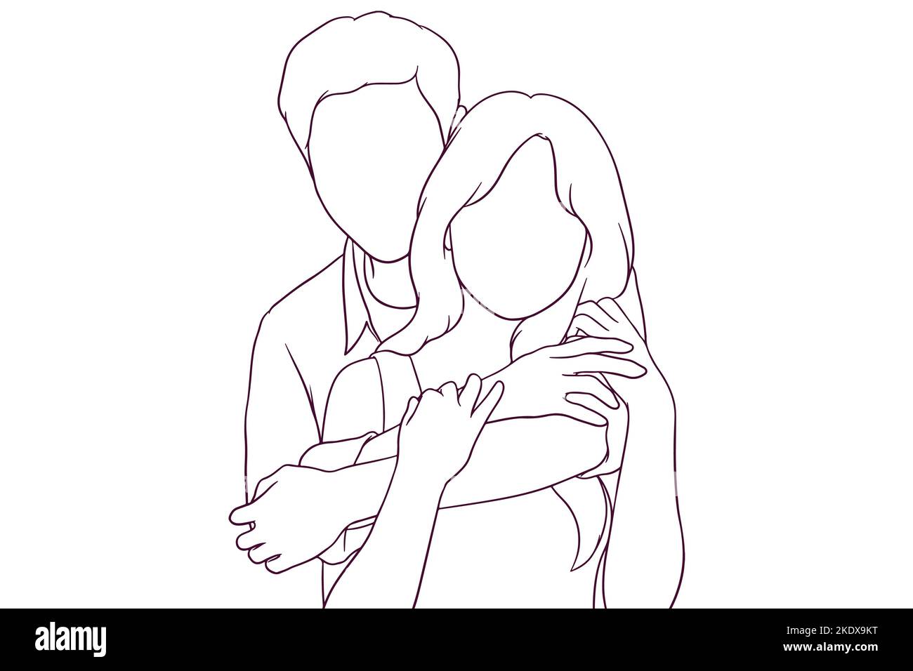 line art set of romantic couple hugging illustration vector hand