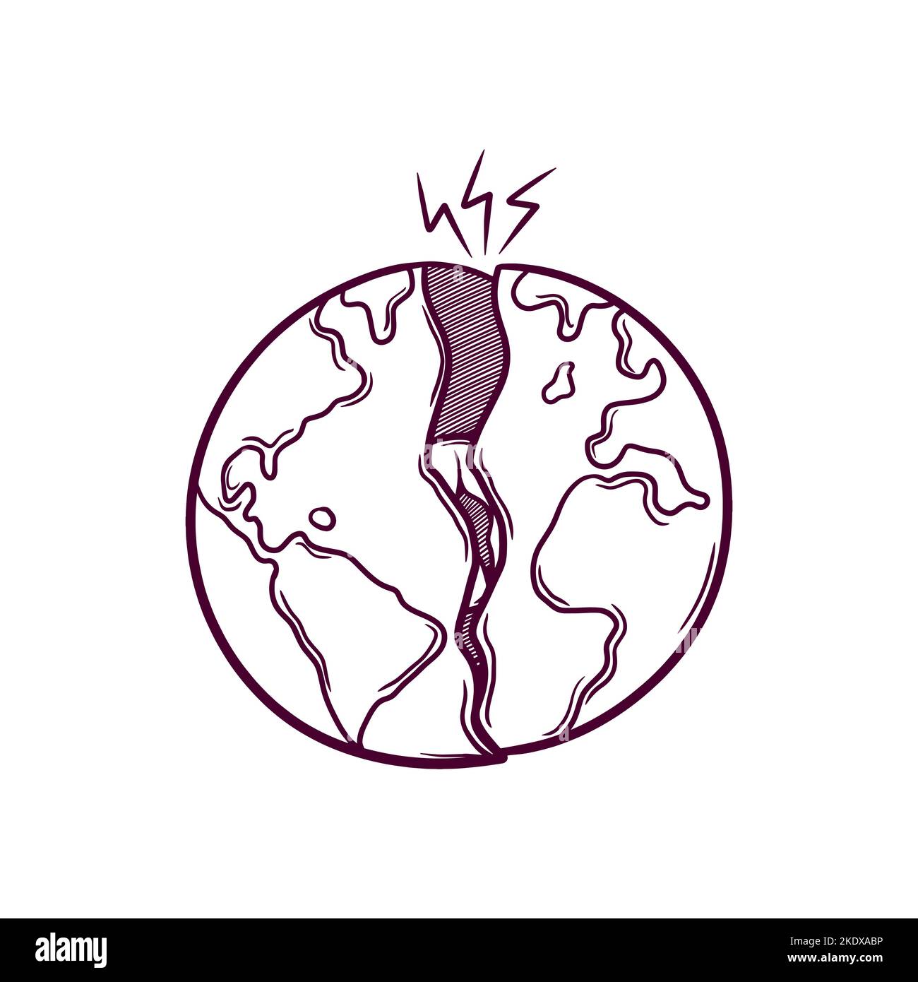 broken earth hand drawn doodle illustration Stock Vector