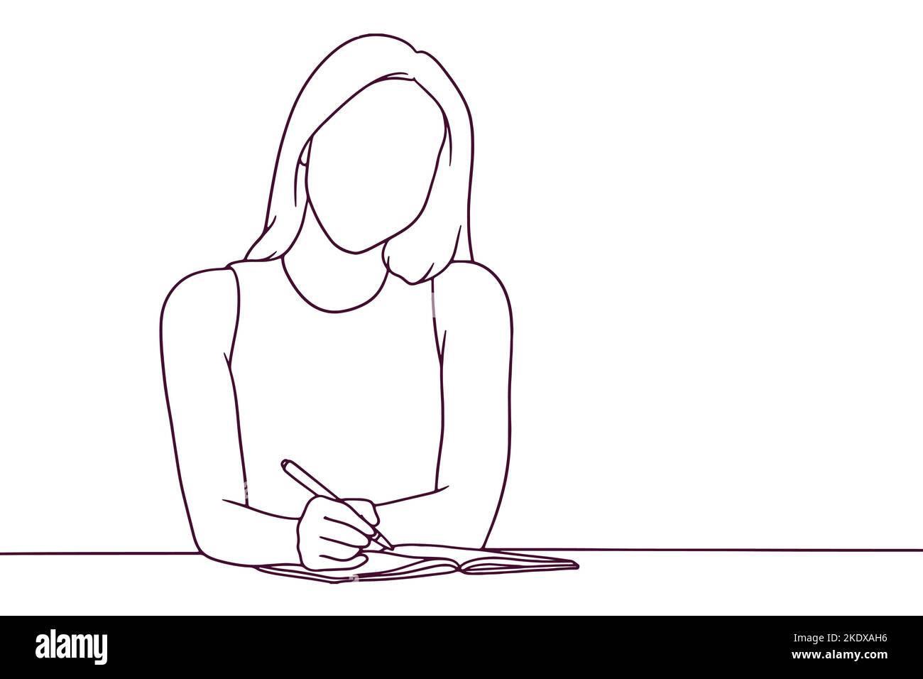 beautiful woman writing in notebook. hand drawn style vector