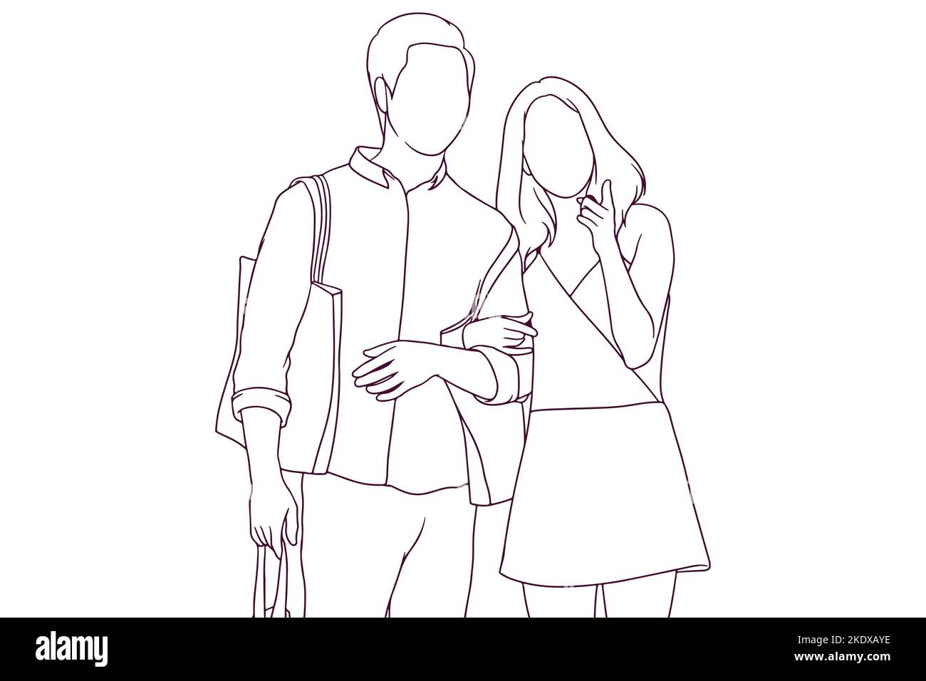 happy couple shopping hand drawn style vector illustration Stock Vector ...