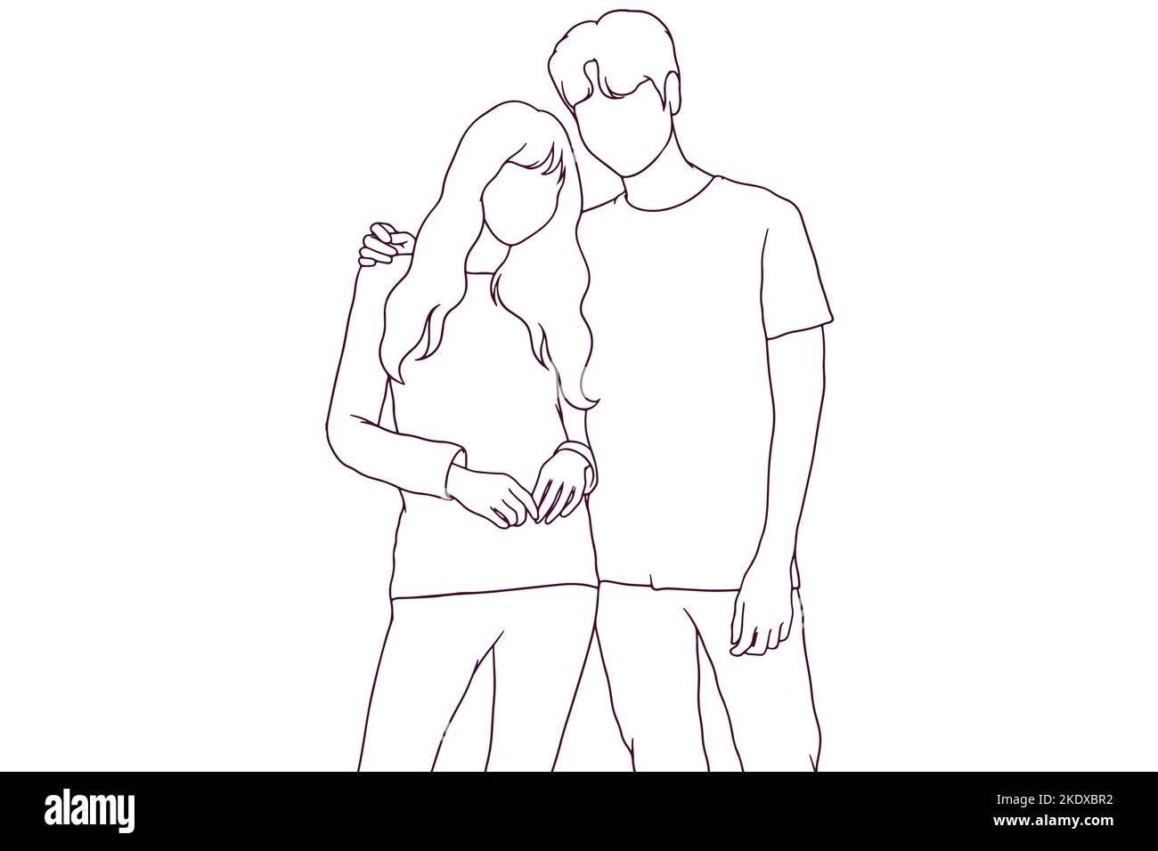 young couple hand drawn style vector illustration Stock Vector