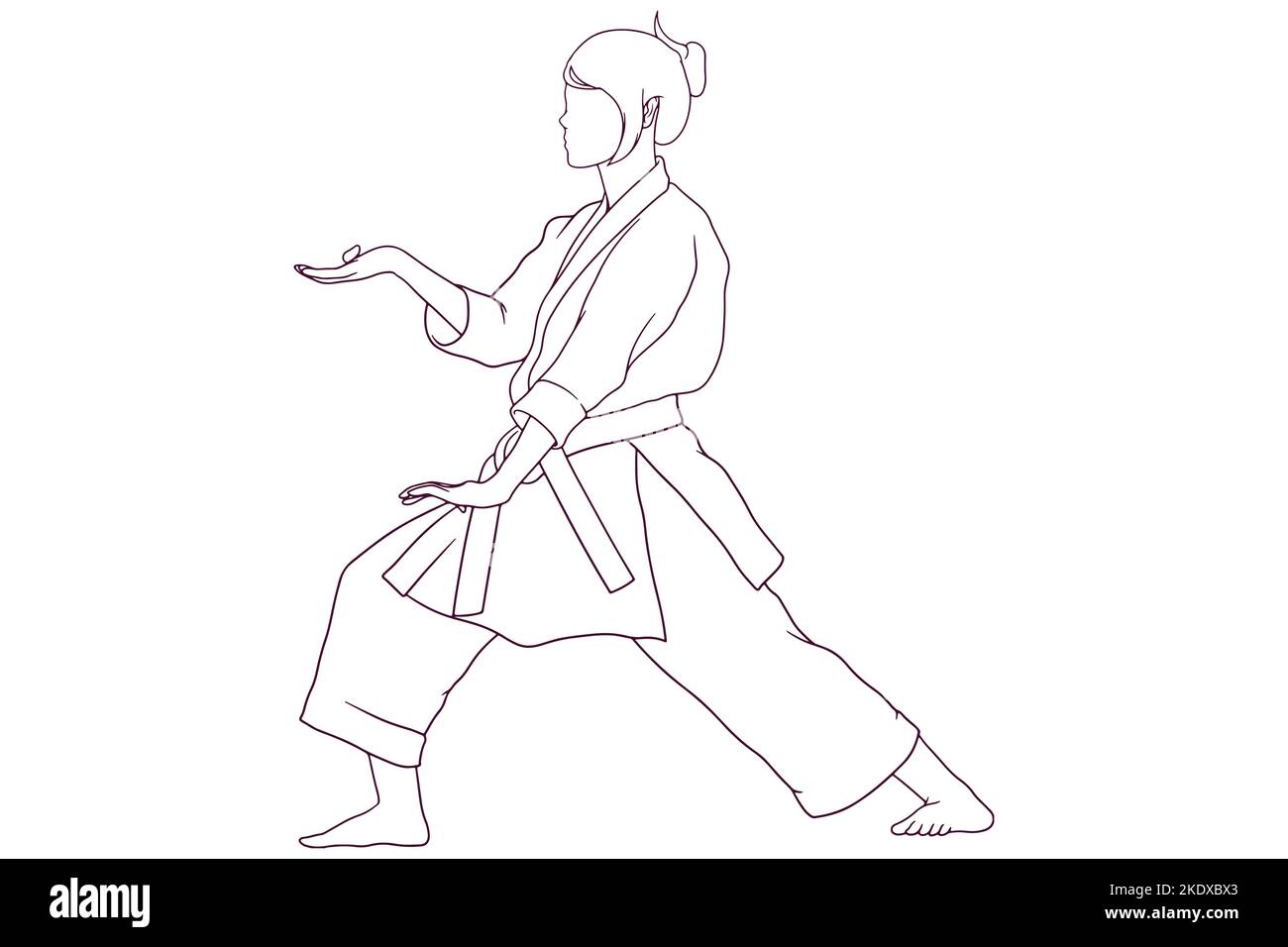 young girl doing karate pose hand drawn style vector illustration Stock Vector