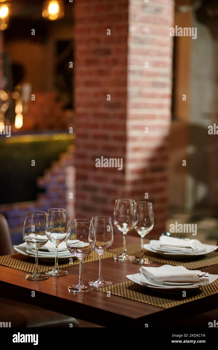 Restaurant table served for three people for fine dining Stock Photo