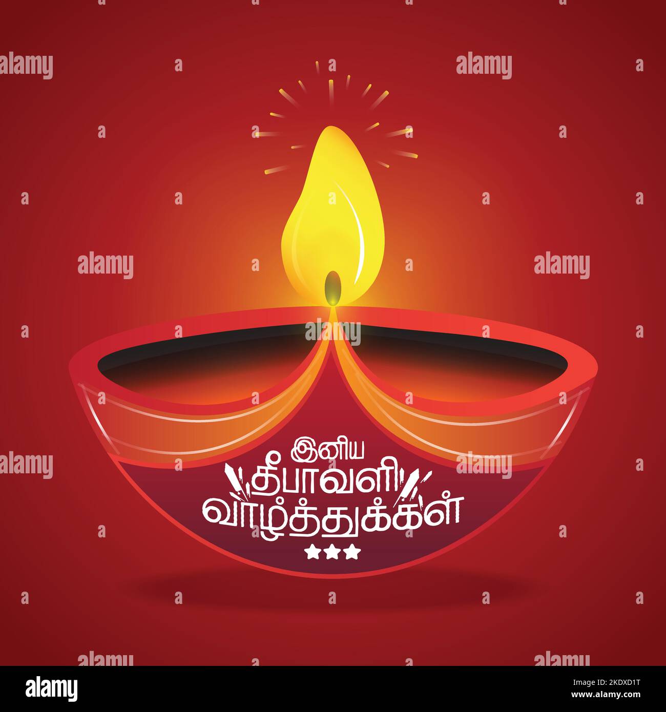 Beautiful greeting card with Tamil text Happy Diwali greetings