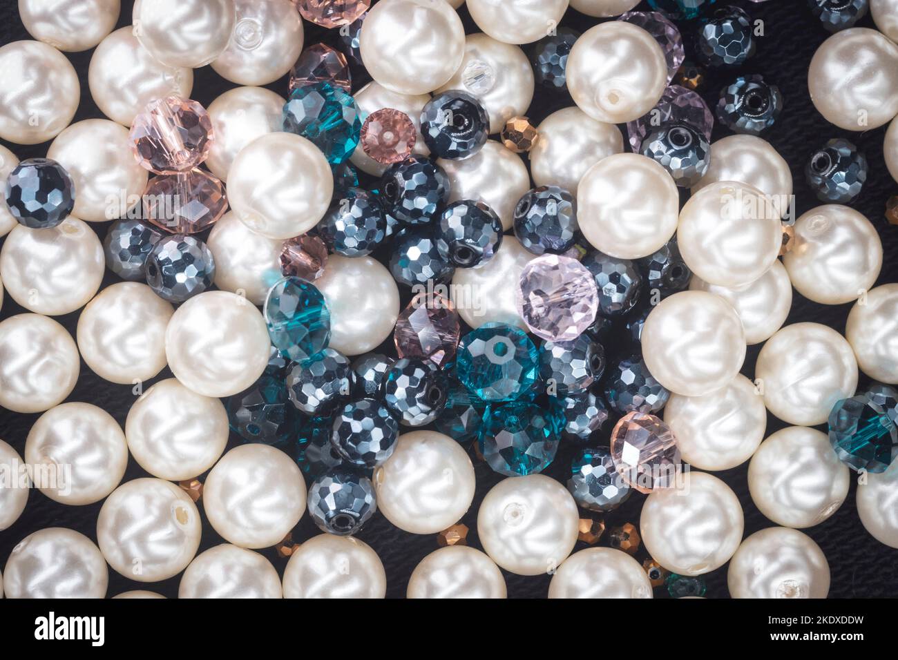 jewelry shine, pearls and beads top view Stock Photo