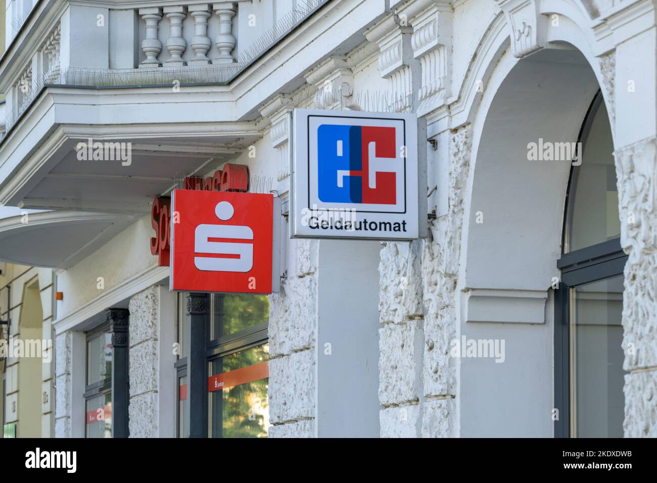 Germany , Forst , 05.09.2022 , Signs of Sparkasse and EC on a facade Stock Photo