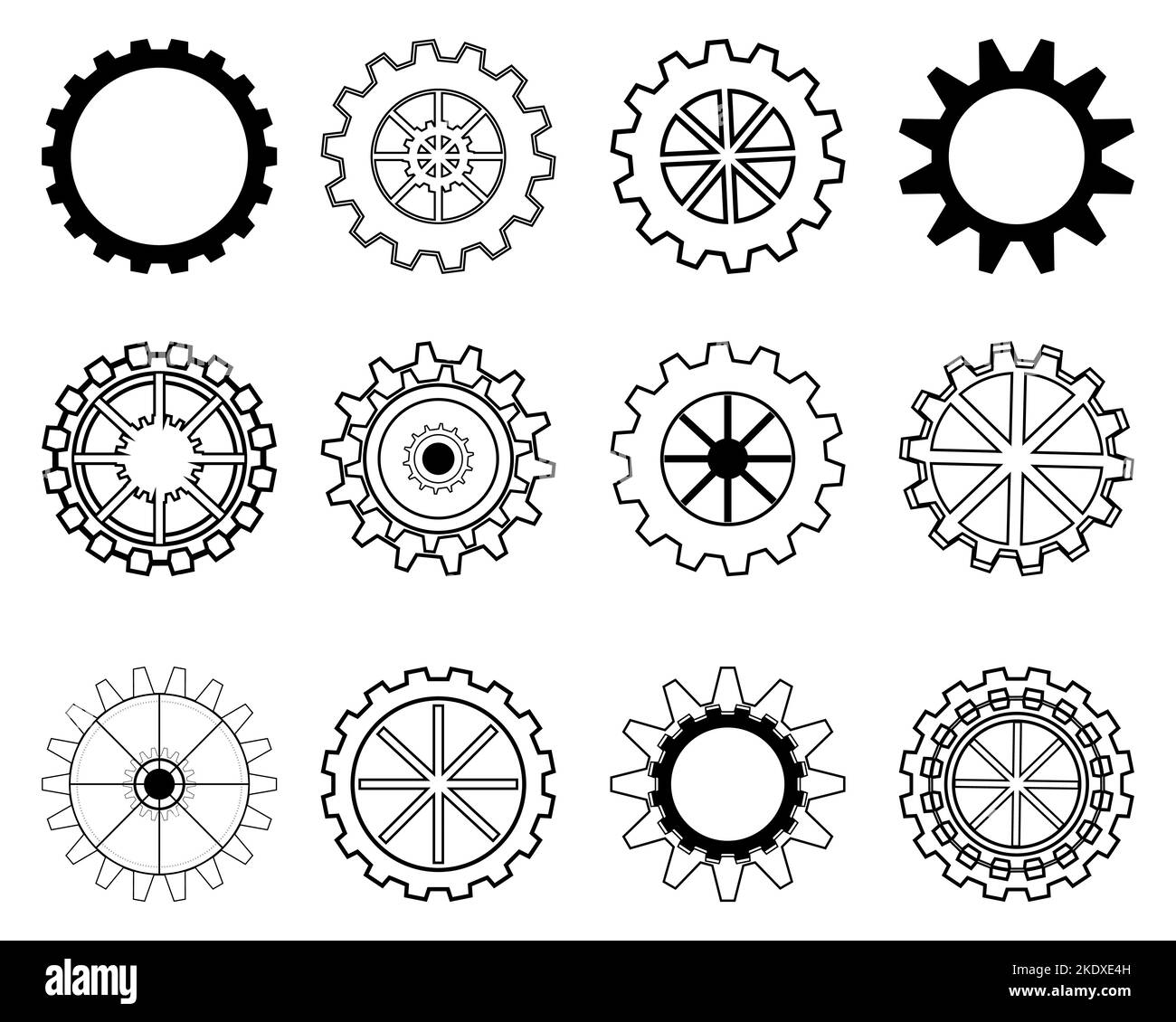 Collection of gear wheel part mechanical working factory icon element