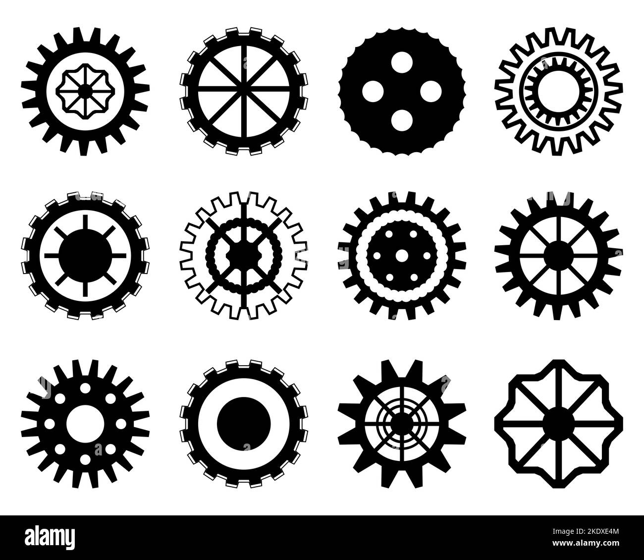 Collection of part engineering machine gear wheel icon element decorative technology graphic design abstract background vector illustration Stock Vector