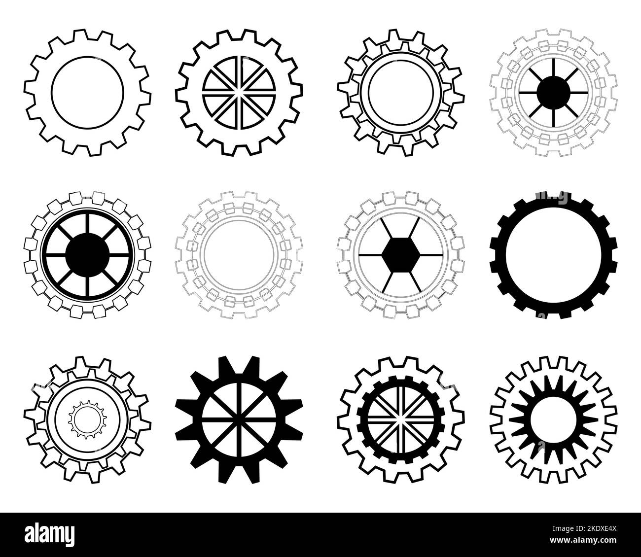 Collection of cog gear wheel part engineering factory icon element decoration graphic design abstract background vector illustration Stock Vector