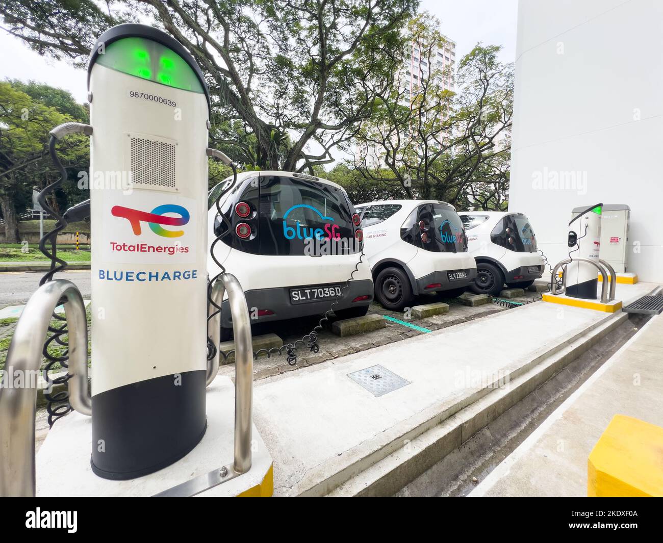 EV charging point by TotalEnergies to support electric cars at a carpark venue. Singapore Stock Photo