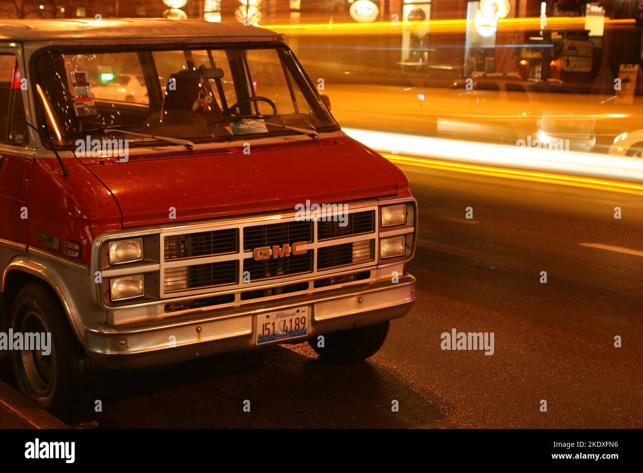 Red Dodge Van in Chicago Stock Photo