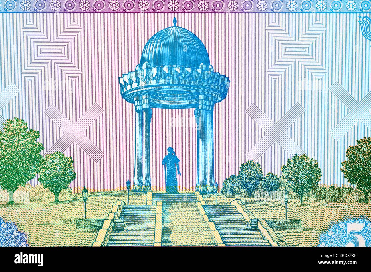 Alisher Navoi Monument in Tashkent from Uzbekistani money - sum Stock Photo