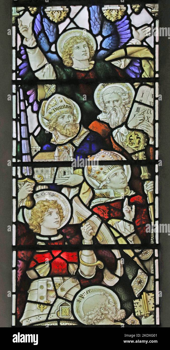 Stained glass window by Percy Bacon & Brothers depicting Saints, St Peter's Church, Caversham, Berkshire Stock Photo