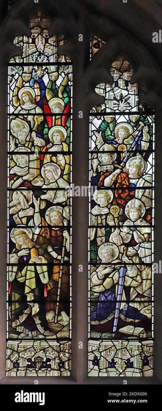Detail of a stained glass window by Percy Bacon representing The Church Triumphant, St Peter's Church, Caversham, Berkshire Stock Photo