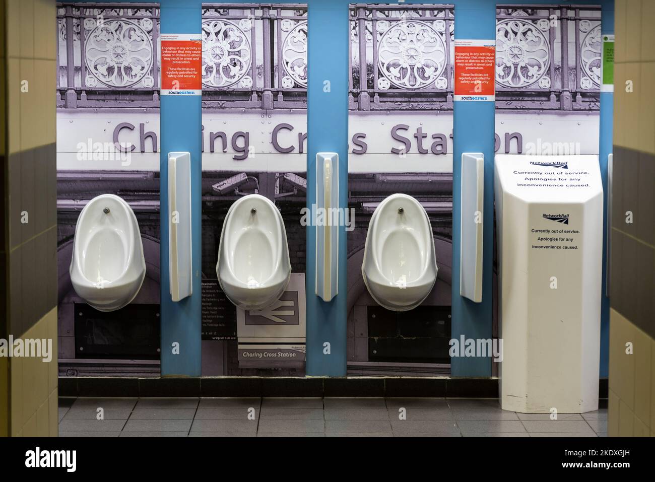 Row of urinals in Charing Cross Station. Gents toilet in Charing Cross railway station with