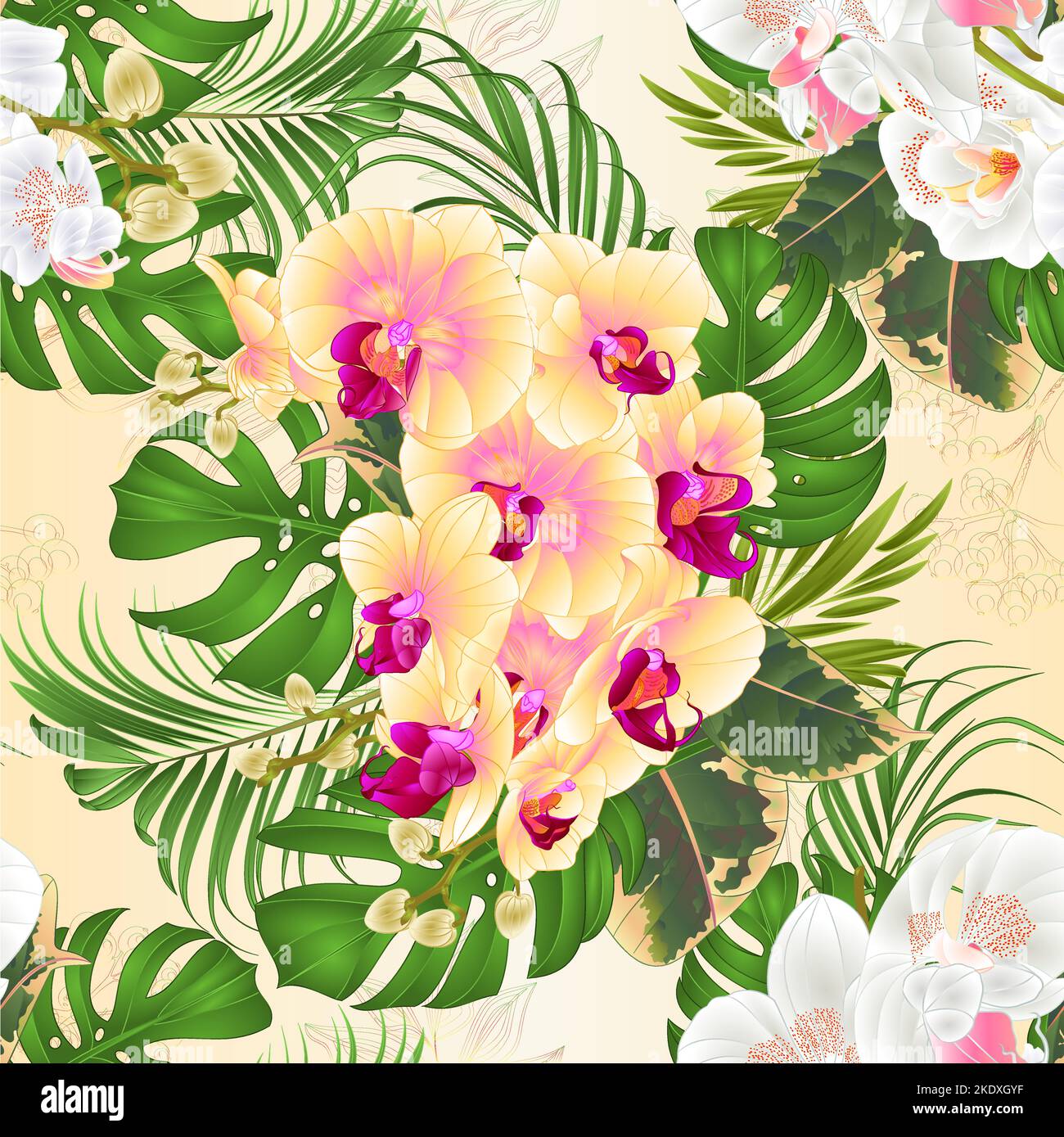 Seamless texture bouquet with tropical flowers floral arrangement, with ...