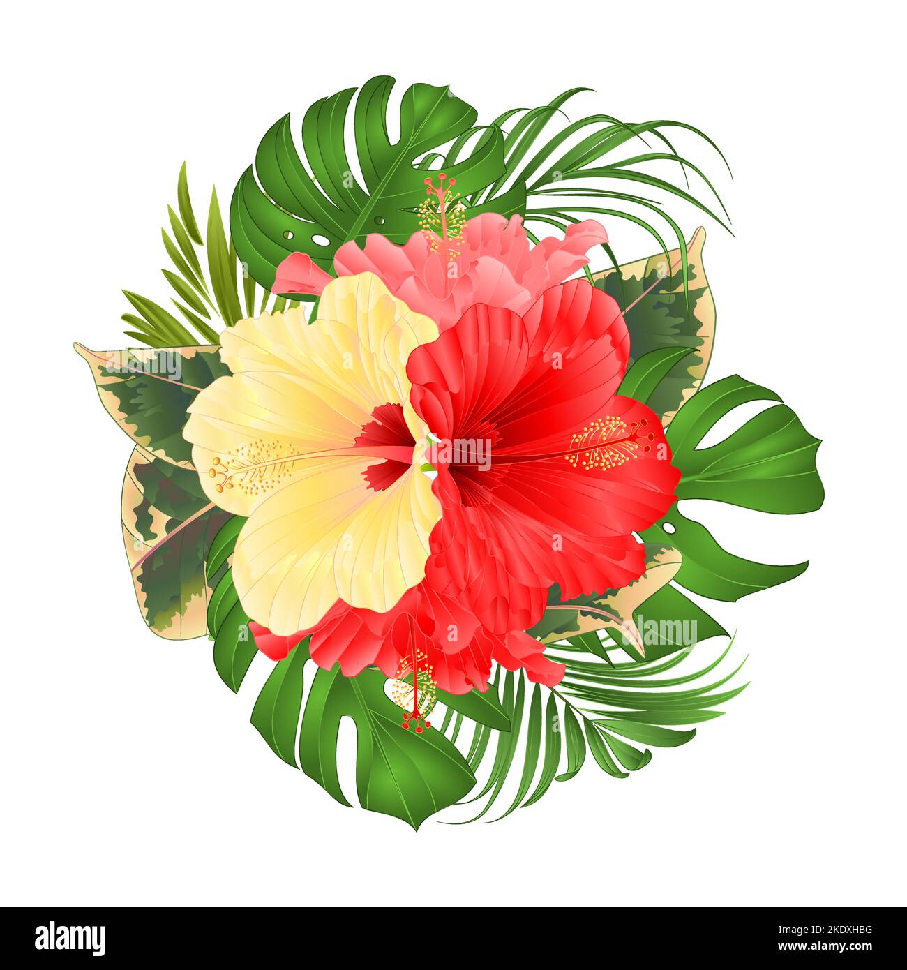 Bouquet with tropical flowers floral arrangement, with beautiful yellow ...