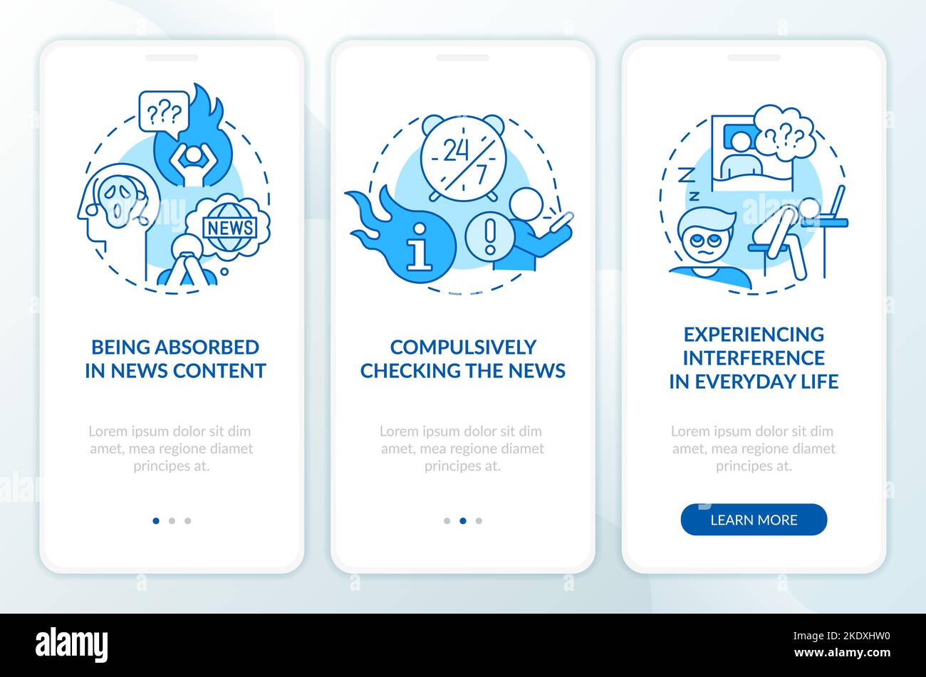 Negative effects of digital media blue onboarding mobile app screen