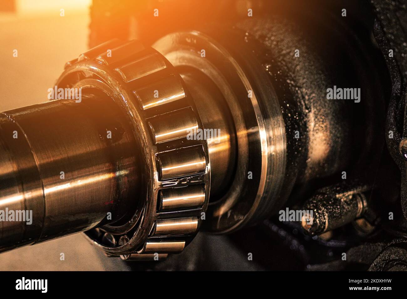 Lubricated roller bearing. Truck suspension repair part. Closeup. Background Stock Photo Alamy