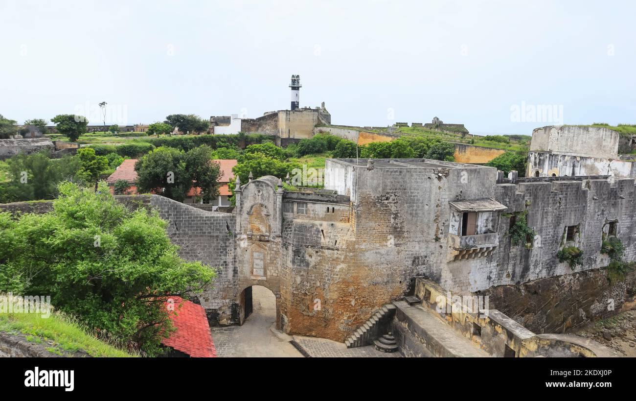 View of Fortification of Diu Fort, Diu, India. Stock Photo