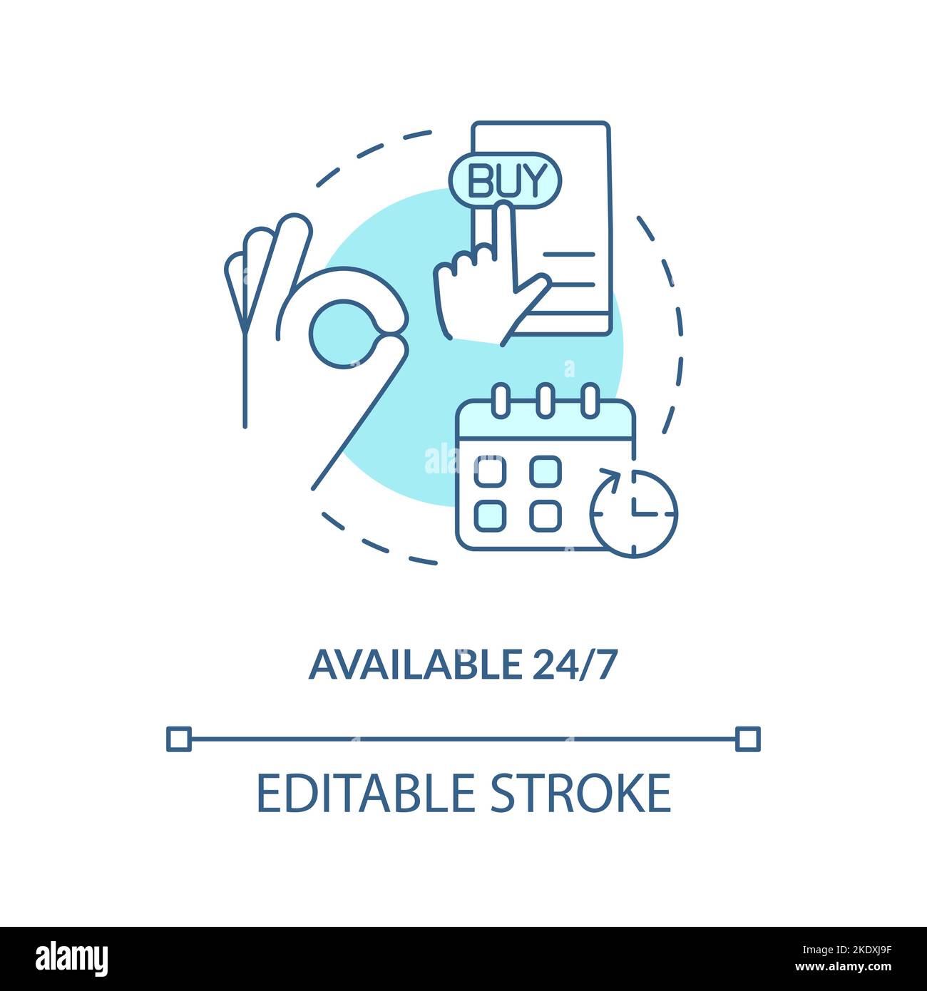 Available hourly turquoise concept icon Stock Vector