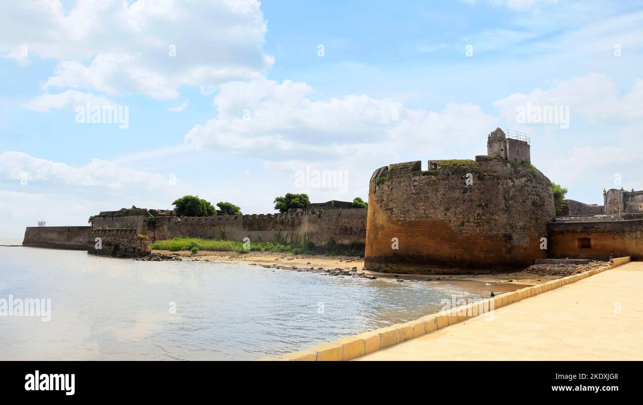 Fortification of Diu Fort from Seaside, Diu, India. Stock Photo