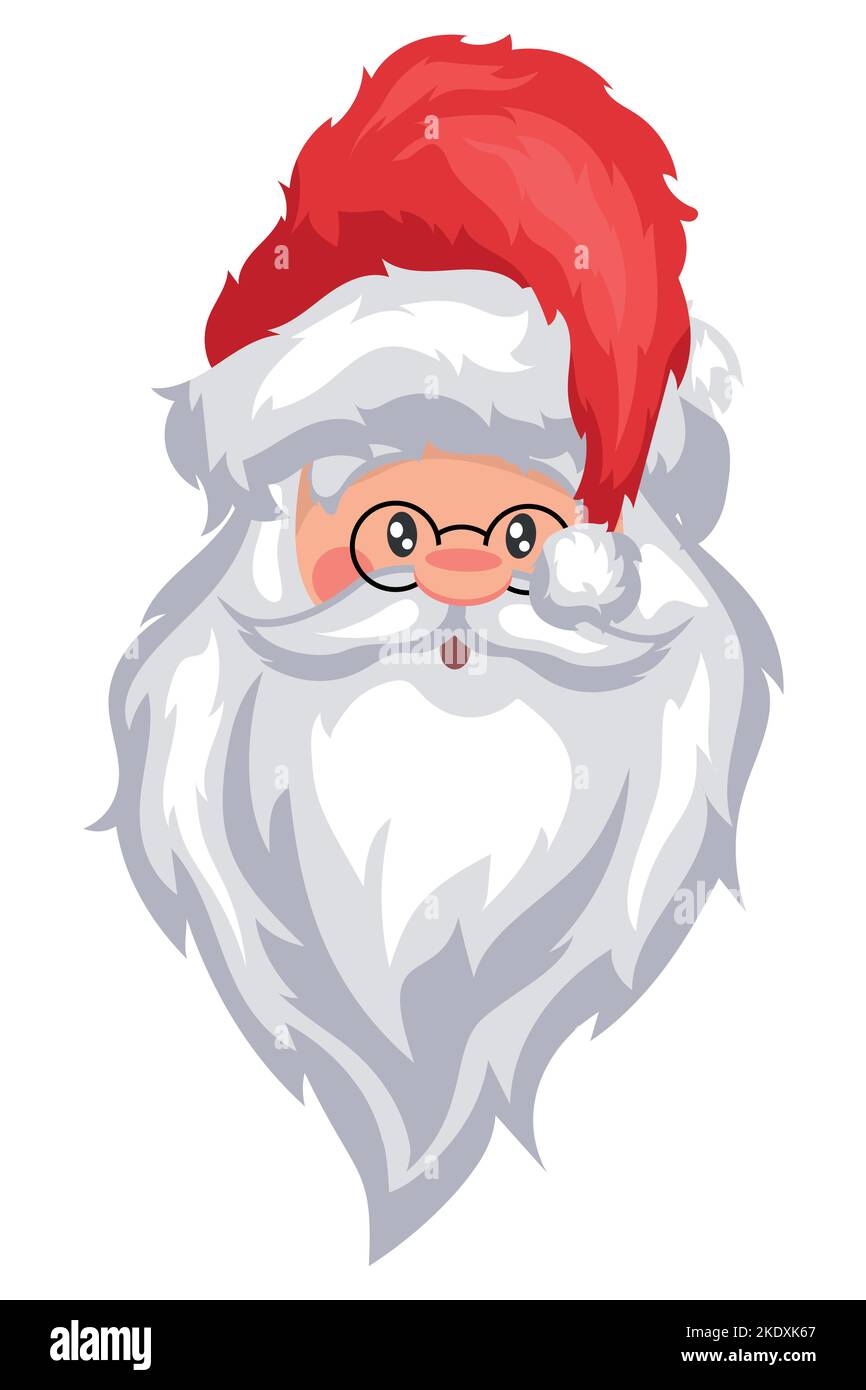 Santa claus face with glasses, christmas hat and white beard for merry christmas card Stock Vector