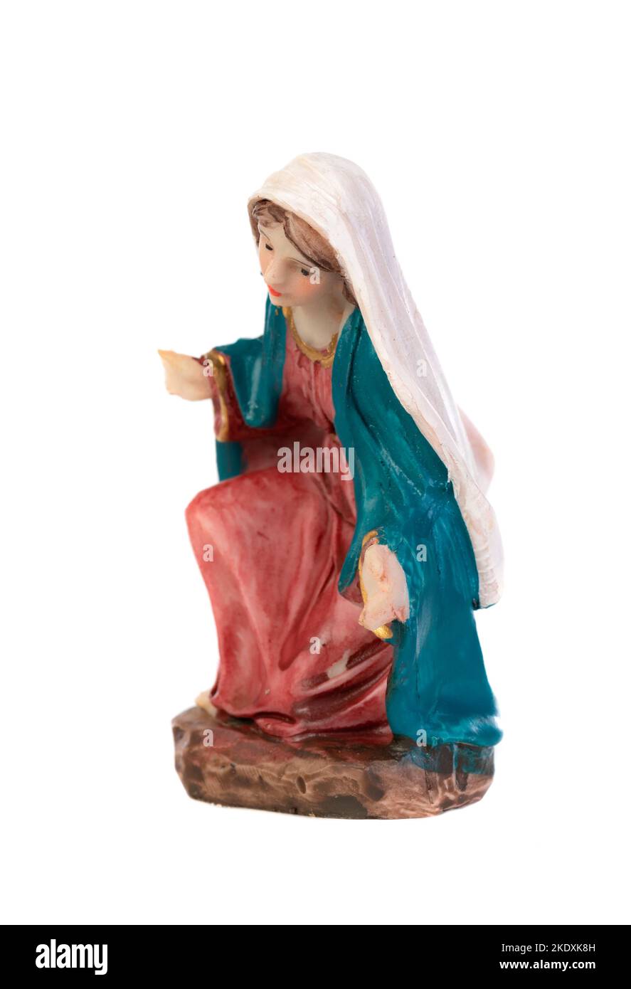 Ceramic figure of the virgin Mary isolated on white background Stock