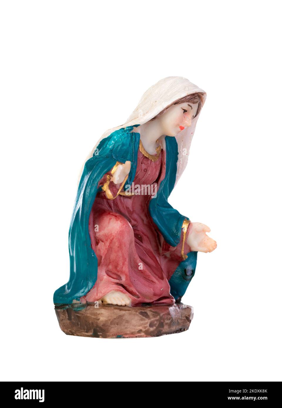 Ceramic figure of the virgin Mary isolated on white background Stock
