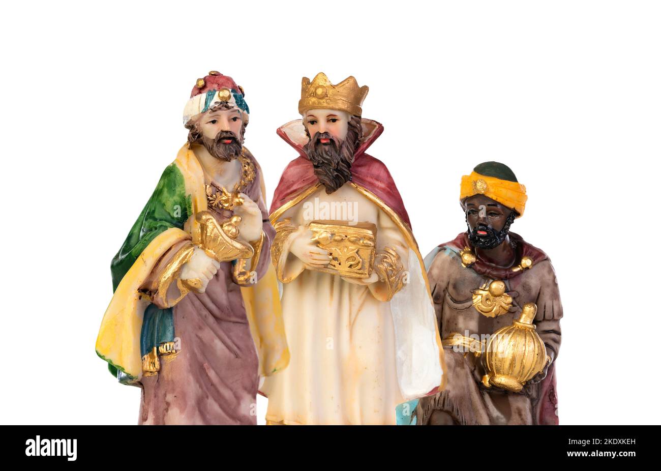 The Christmas magic. Ceramic figure of the wise men isolated on a white