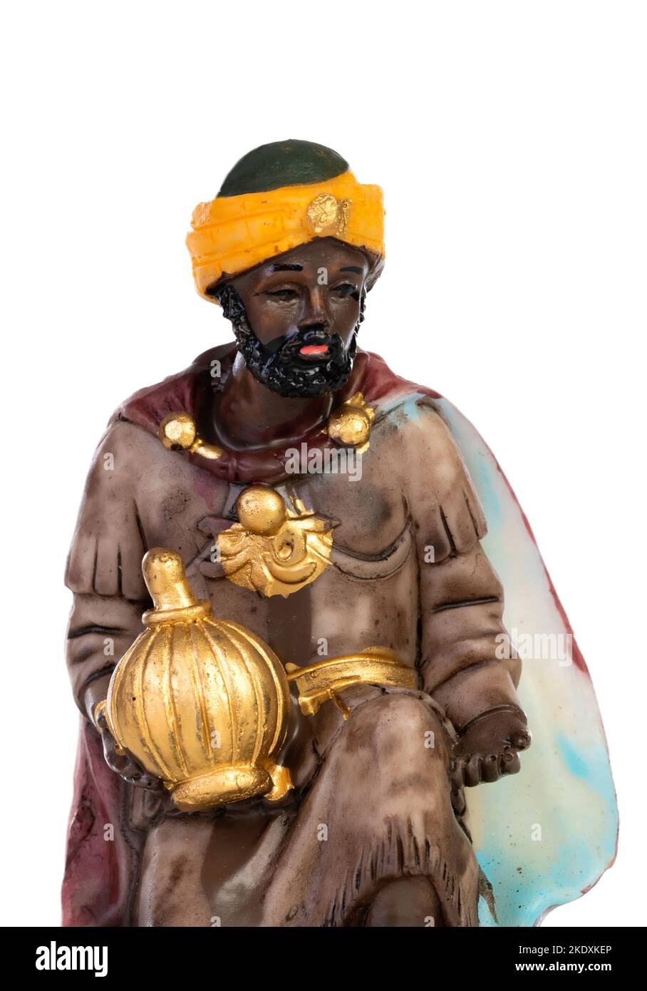 The Christmas magic. Ceramic figure of the wise men isolated on a white