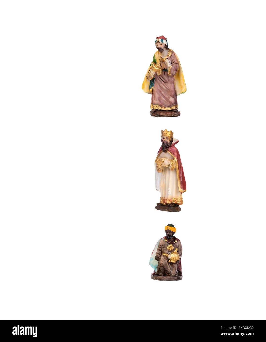 The Christmas magic. Ceramic figure of the wise men isolated on a white