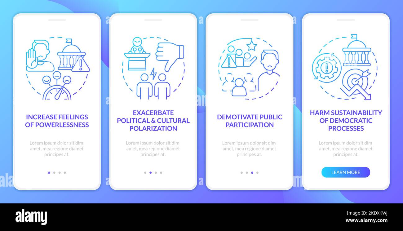 Conventional engagement troubles blue gradient onboarding mobile app screen Stock Vector