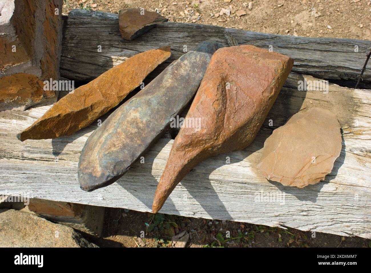 Antique and historic stone tools dug up in South Africa, used for digging for food  and cutting meat and hides Stock Photo