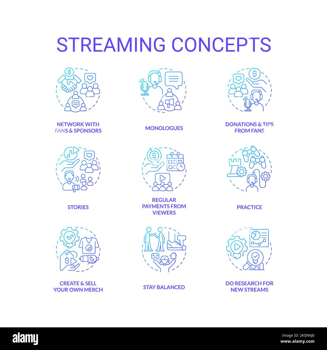 Streaming platform blue gradient concept icons set Stock Vector Image ...