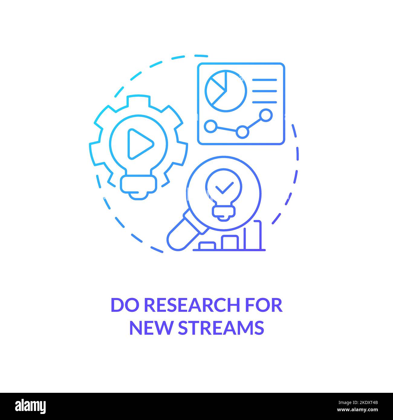 Research for new streams ideas blue gradient concept icon Stock Vector