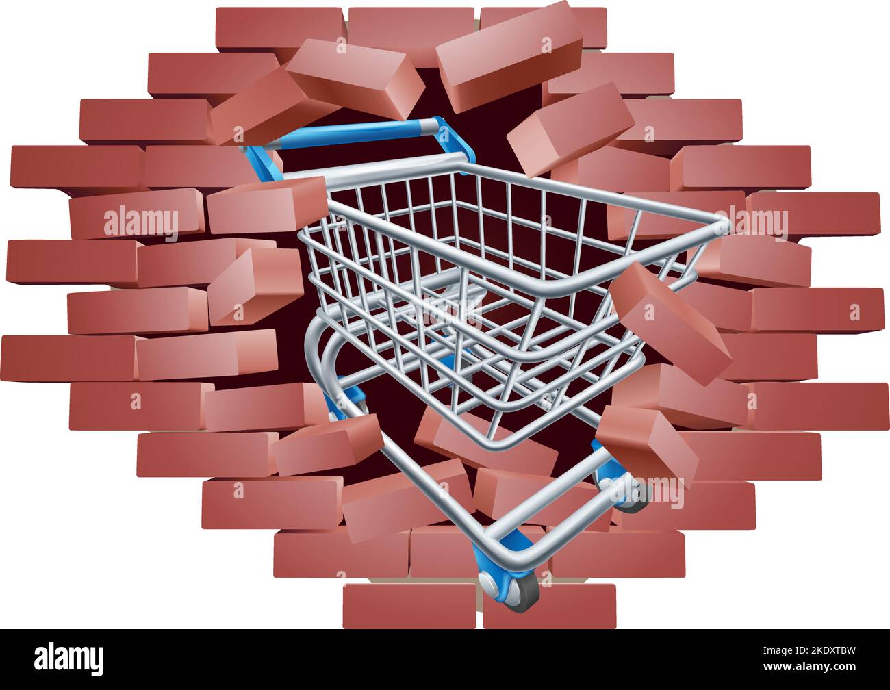 Supermarket Shopping Cart Trolley Breaking Wall Stock Vector