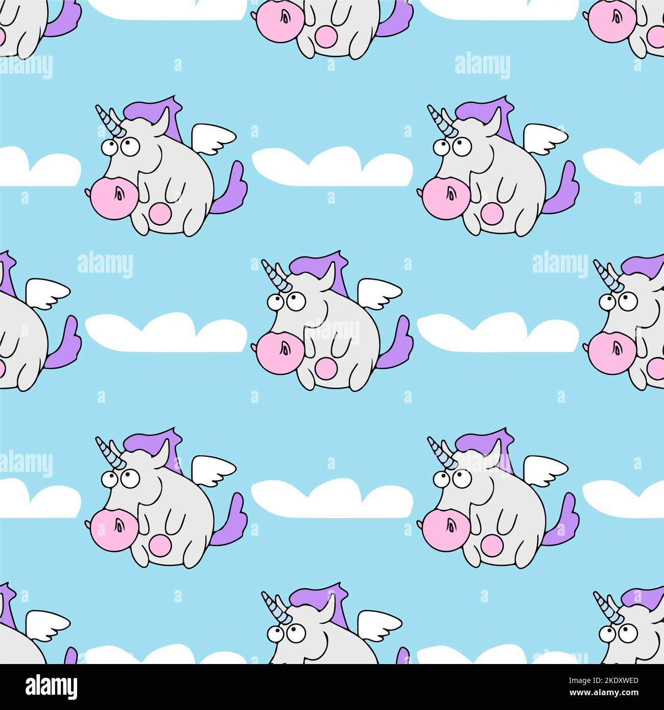 A paternal of flying unicorns and clouds in the illustrator Stock Vector