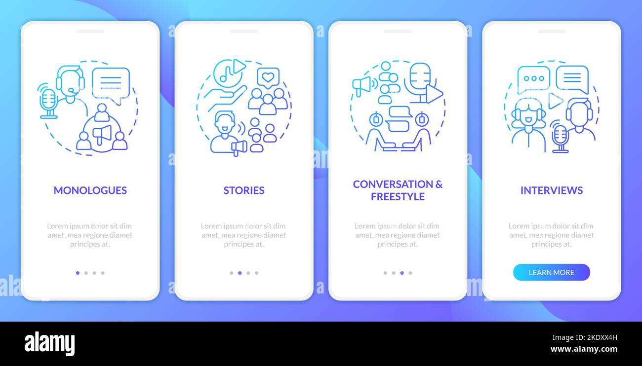 Online show types blue gradient onboarding mobile app screen Stock ...