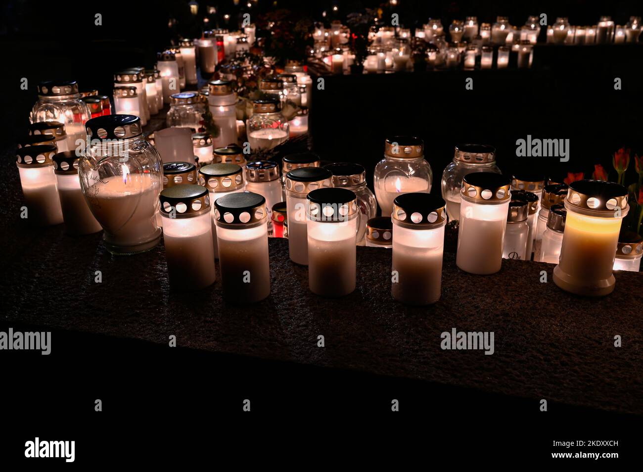 candle light on graveyard in Sweden All saints day Stock Photo