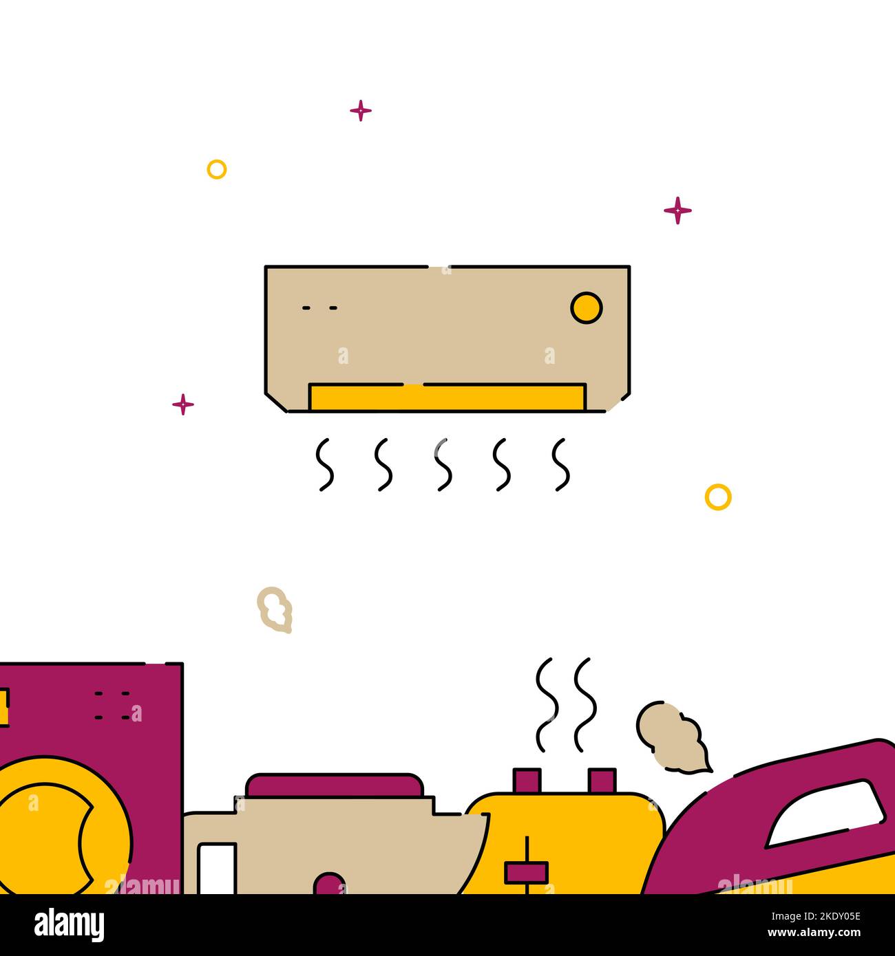 Air conditioning, split system filled line vector icon, simple illustration, related bottom border. Stock Vector