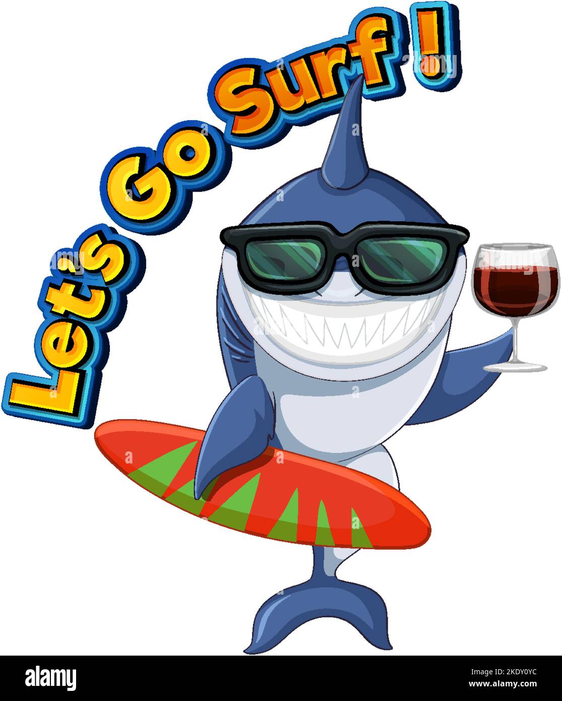 Cute shark cartoon character surfing illustration Stock Vector Image ...