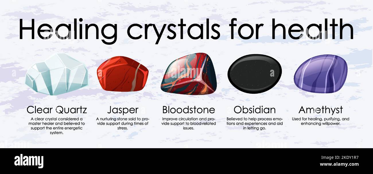 Healing crystals for health collection illustration Stock Vector Image