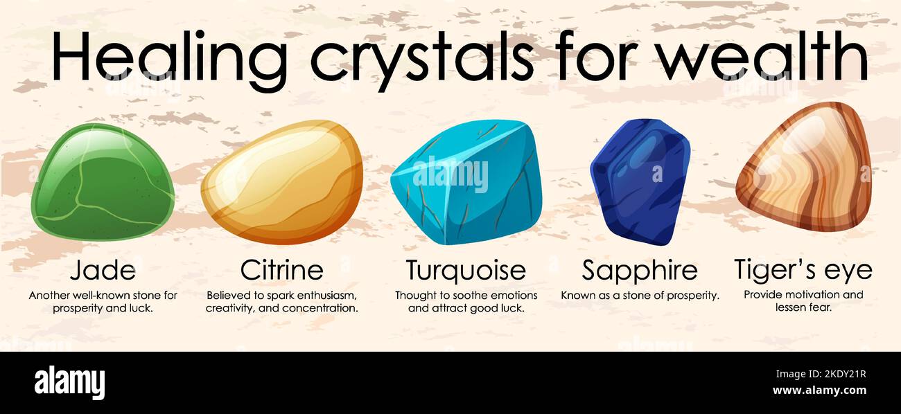 Healing crystals for wealth collection illustration Stock Vector Image