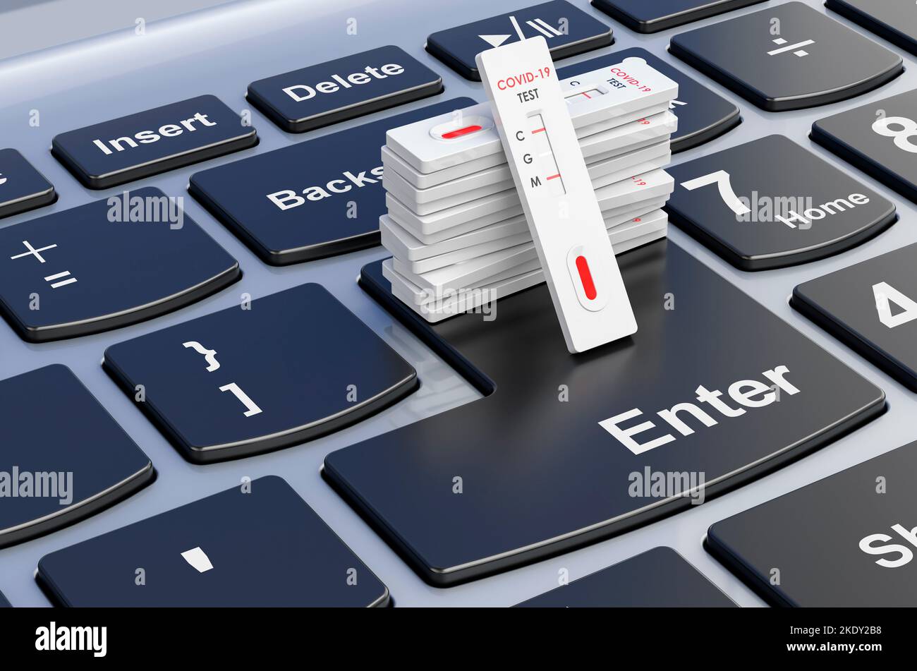 Test COVID-19 coronavirus, rapid test cassette on computer keyboard, 3D ...