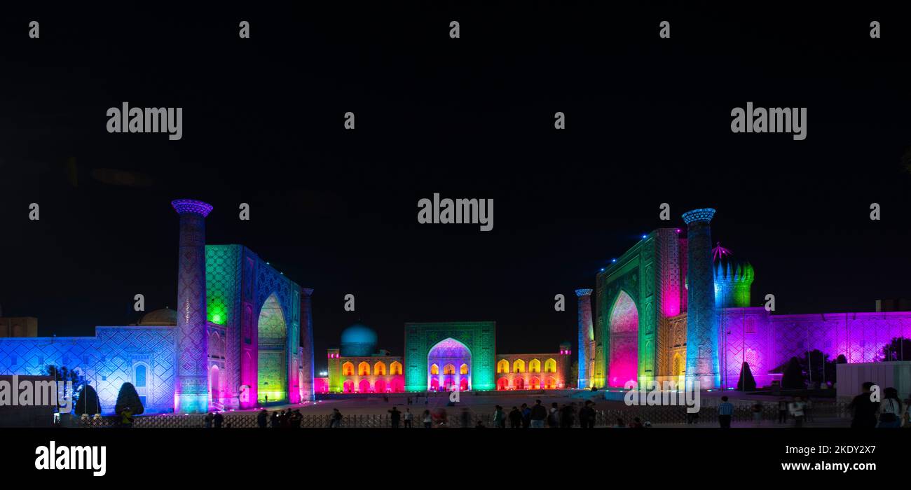 the registan square in samarkand, uzbekistan by night Stock Photo - Alamy