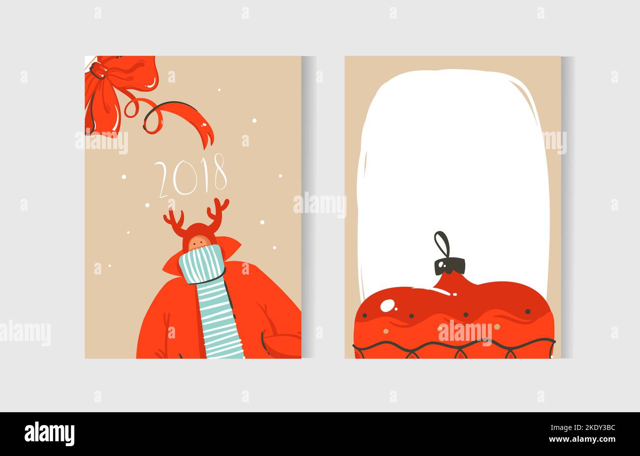 Hand drawn vector abstract fun Merry Christmas time cartoon cards ...