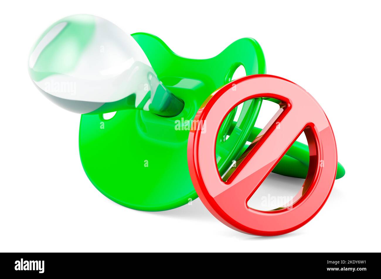 Baby Pacifier with prohibition sign, 3D rendering isolated on white ...