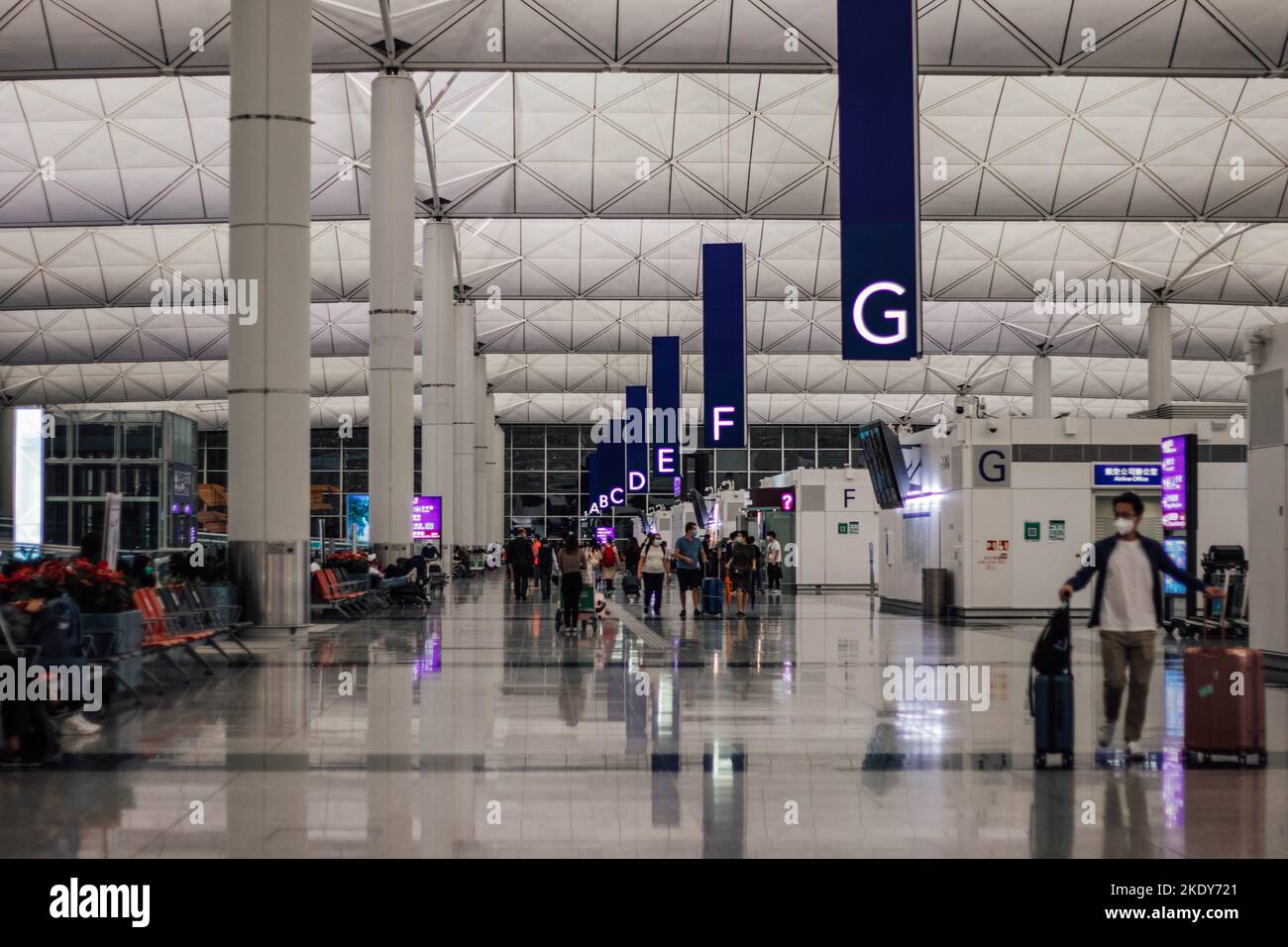 The interior of Hong Kong International Airport in Chek Lap Kok Stock Photo