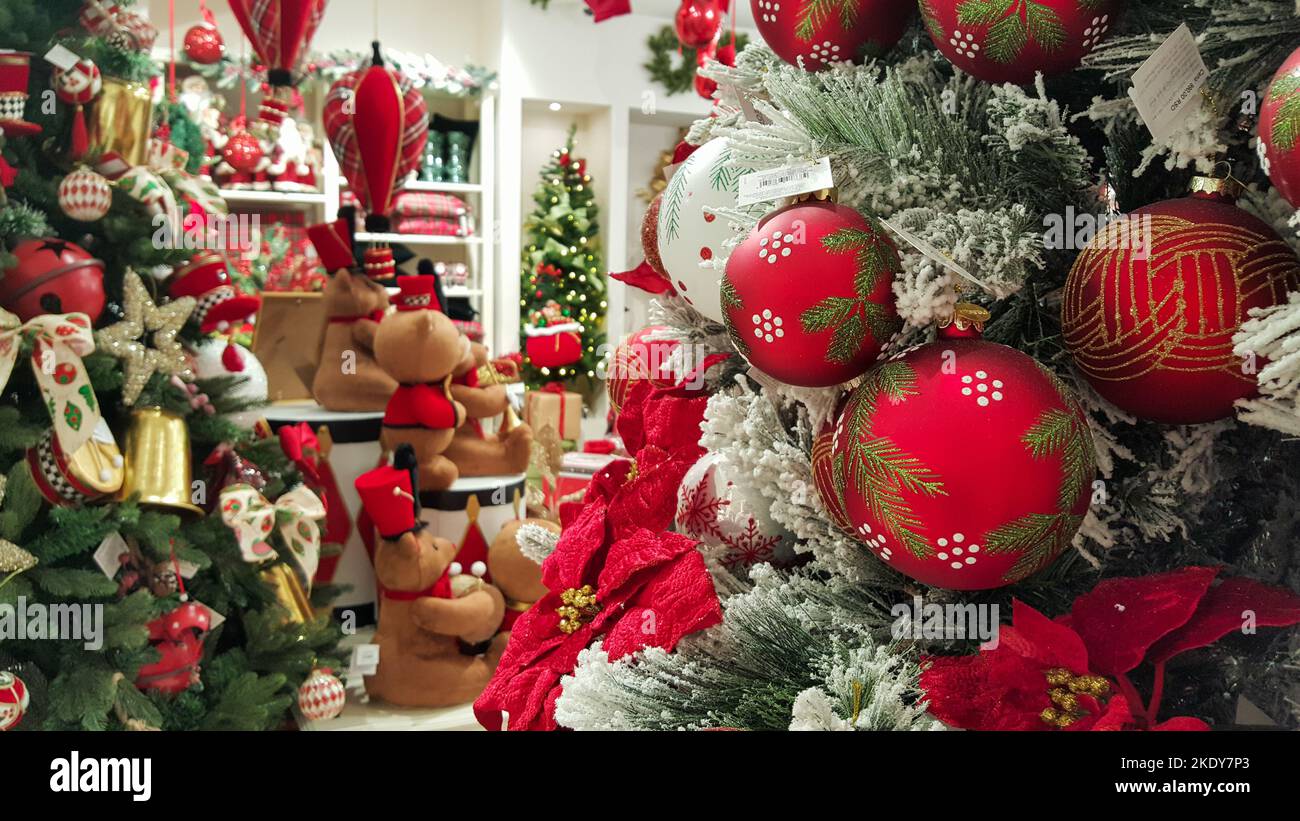 Belgrade, Serbia November 06, 2022 Casa Bianca store selling Christmas trees and holiday